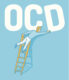 Cartoon illustration of an obsessive man correcting a crooked OCD letter